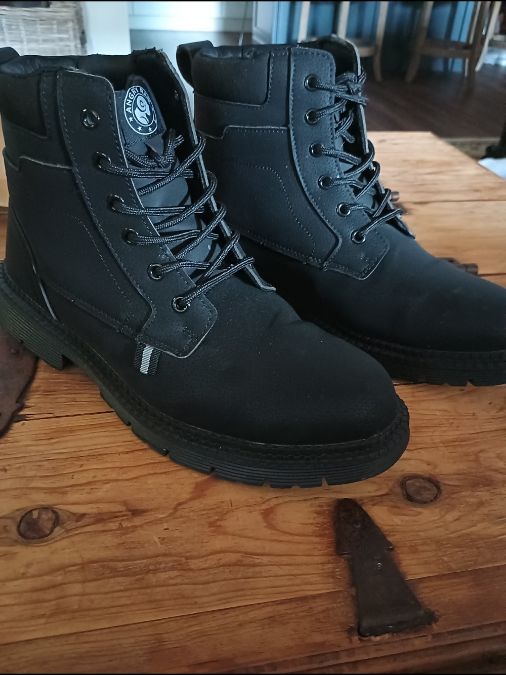 Men's Black Lace-Up Tactical Work Boots Steel Toe Sz 11 W Sz 12.5 Biker Street
